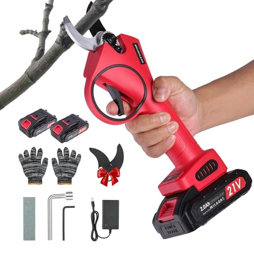 Vothen Tijeras de podar eléctricas 30mm, Tijeras de podar bateria con 2 baterías de 21 V / 2000 mAh, 2 Hojas SK5, Larga Duración, Tijeras de podar inalámbricas para jardinería Vides Árbol frutal