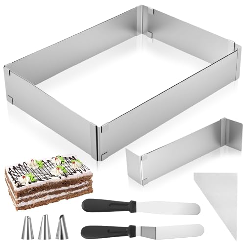 Cadre de cuisson rectangulaire réglable avec séparateur, anneau à gâteau réglable, en acier inoxydable, moule carré rectangulaire réglable pour...