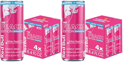 Image of Red Bull Peach Edition Sugarfree Energy Drink, White Peach, 8.4 fl. oz., Pack of 8, with 80mg Caffeine, Taurine & B Vitamins