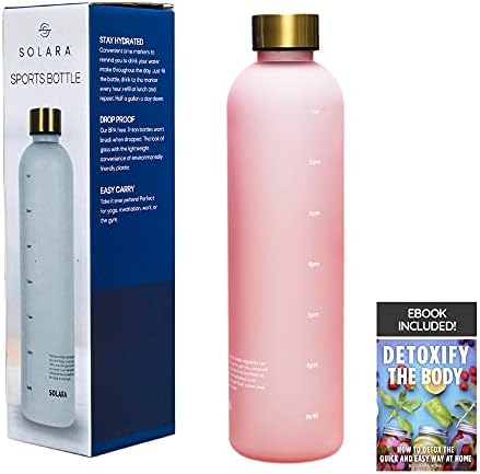 SOLARA Water Bottle Large with Motivational Time Marker & Removable Strainer, for office, Gym Water Bottle for Men | 30 page eBook on Detoxing your Body included (Pink, Tritan, Pack of 1)
