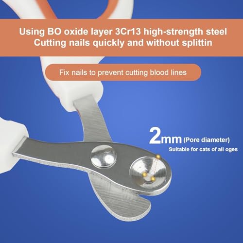 Image of Cat Nail Cutter Stainless Steel Pet Nail Clipper with Non-Slip PP Handle Safe & Cute Grooming Tool for Cats Kittens & Small Pets with Two Holes