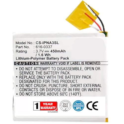 XSP 450mAh Replacement Battery for Apple iPod Nano 3rd PN Apple 616-0311 616-0337