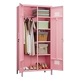 METAN 71' H*33.5' W*20' D Metal Wardrobe Closet with Lock,Extra Deep 2 Doors Metal Wardrobe Cabinet for Home,Assembly Required,Pink