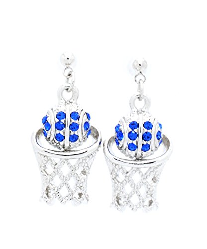 BASKETBALL HOOP POST EARRINGS, CRYSTAL BASKETBALL EARRINGS, ROYAL