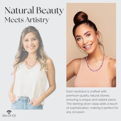 SEA OF ICE Precious Gemstone 6mm Round Beads Necklace 14" Plus 2" Extender with Sterling Silver Spring Ring Clasp3