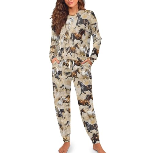 Image of Women's Pajamas Set Soft 2 Piece Loungewear Long Sleeve Pj Set Matching Sleepwear with Pockets for Women Plus Size