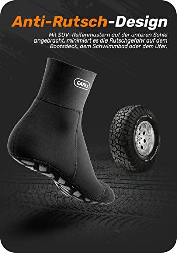 CAPAS Wasserdichte Neopren Socken, 2 mm, für Strand, Volleyball, Sanddichte Socken, Neoprenanzug, Schnorchelsocken, hält warm für Männer (DE/NL/SE/PL, Alphanumerisch, L, Regular, Regular, Schwarz)