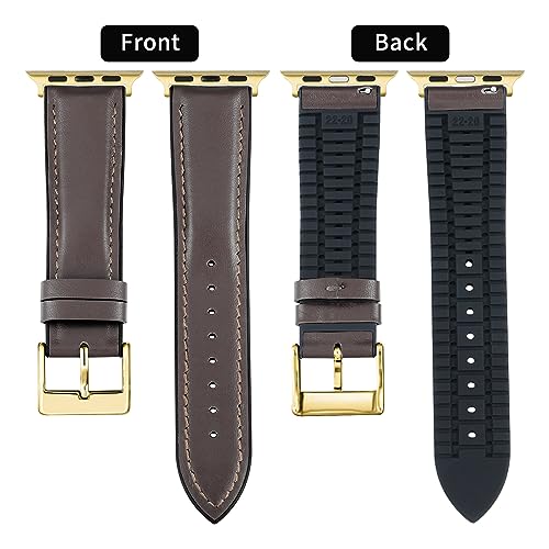 BINLUN Compatible with Apple Watch Bands Leather Soft Silicone Inner Hybrid Sweatproof 42mm 44mm 45mm 46mm 49mm Watch Strap for iWatch Ultra SE Series 11/10/9/8/7/6/5/4/3/2/1(Gold Buckle,Deep Brown) - Image 2