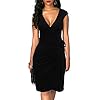 Berydress Women's V-Neck Short Sleeve Solid Stretchy Cocktail Wrap Dress Fitted Knee Length Black Dress (XL, 6028-black)