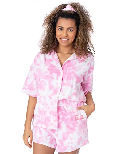 Ropa de playa Barbie de toalla con short, camiseta y scrunchie rosa