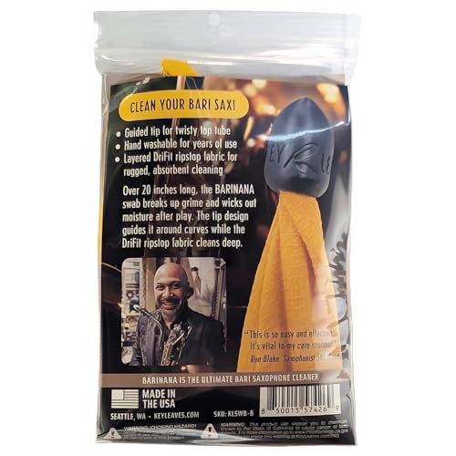 BARINANA™ Baritone Saxophone Cleaner Swab with DRIFIT wicking fabric, guided tip, and flex shaft for easy, fast cleaning of any bari saxophone
