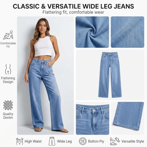 Womens Straight Leg Jeans High Waisted Wide Leg Denim Pants Fall Trousers - image 5