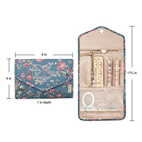 Image of BAGSMART Travel Jewellery Organiser Roll Foldable Jewelry Case for Journey-Rings, Necklaces, Bracelets, Earrings, Flower Bird