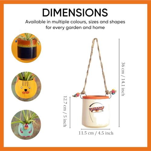 Image of AAKRITI ART CREATIONS Terracotta Hanging Planter | Handmade Boho Wall Basket Design with Rope, Modern Art, White Matte Finish | Decorative Hanging Pot for Indoor & Outdoor Home Decor