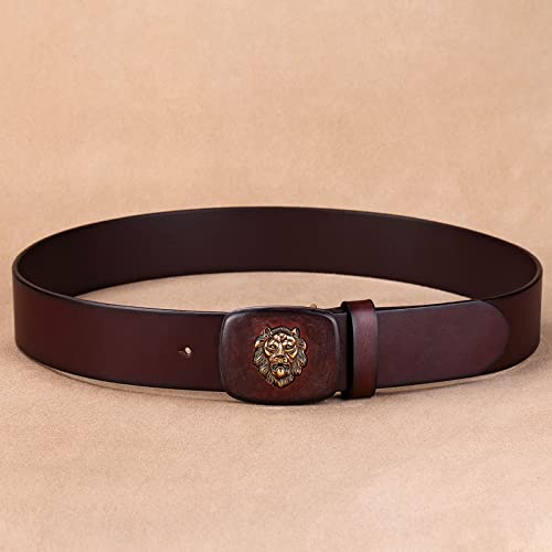 Men's Belts,Leather Smooth Buckle Lion Belt Fashion Personality Wear Length Adjustable Men's Belt3
