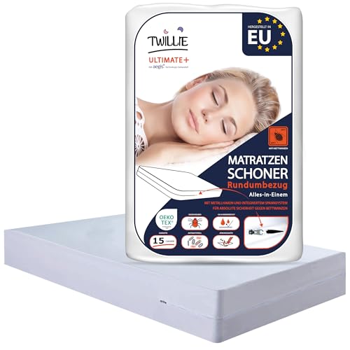Twillie Kompletter Matratzenschutz 70x190x15 cm | überlegene Qualität | 100% Wasserdicht Atmungsaktiv | Anti-Bettwanzen & Milben | Oeko-TEX zert. | AEGIS-Behandlung