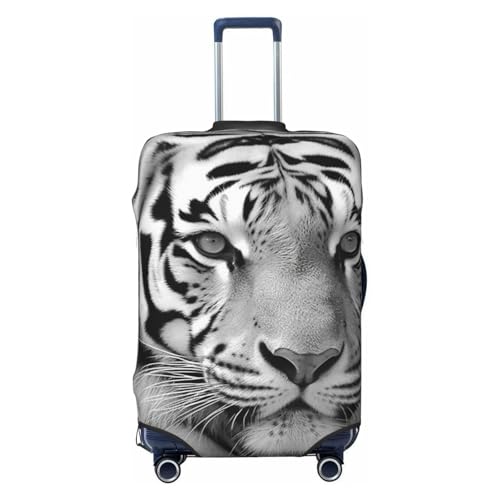 Elastic Travel Luggage Cover for Suitcase Tsa Approved Stretch Scratch-Resistant Suitcase Protector Cover Washable Black White Tiger Baggage Covers Fits 18-32 Inch Luggage Case