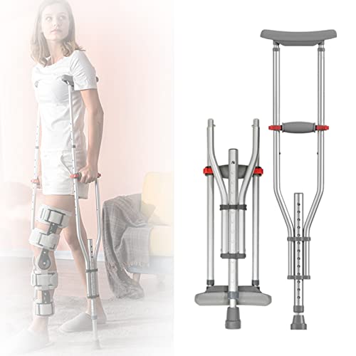 1 paio di stampelle ascellari, stampella medica standard, bastoncini da passeggio pieghevoli regolabili in altezza con cuscinetti ascellari morbidi in TPR e impugnatura ergonomica, supporta fino a
