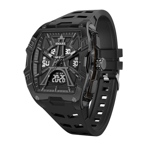KXAITO Sports Watch for Men - Fashion Classic 50M Waterproof Dual Display (Analog & Digital) - LED Night Light, Stopwatch, Alarm, 6 Color Options Gift (8131 Black)