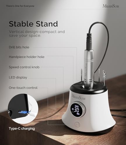 Image of MelodySusie Multifunctional Nail Drill SC320G with Bit & Handpiece Storage | 30000RPM,4000mAh Battery,8-12h Runtime,30 Speed Levels,LED Display,Nail Shaping,Gel Removal