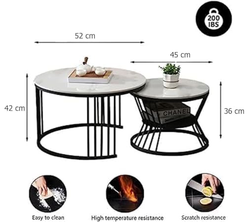 Image of Brown Art SHOPPEE Round Coffee Table Home Decor Furniture Coffee Table Sets,2 Piece MDF Top,Stacking Nesting Table with Iron Frame for Living Room Living Room or Lounge (Black Mix)