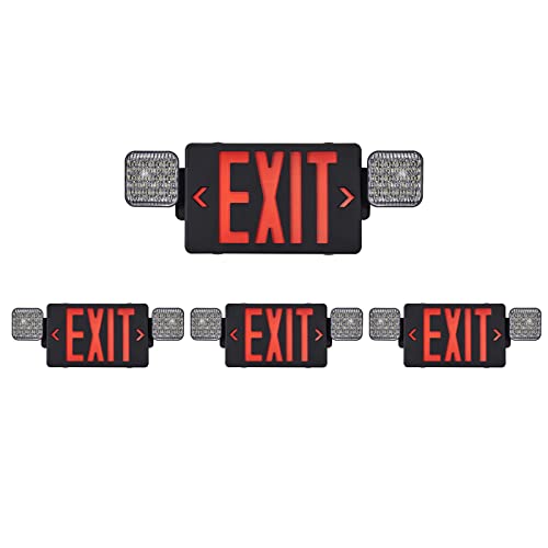 Image of TANLUX Black Exit Sign with Emergency Lights, LED Emergency Exit Light with Battery Backup, UL Listed, AC 120 /277V, Commercial Emergency Lights Combo for Business - 4 Pack