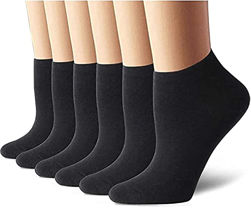 6 Pairs Women's Short Ankle Athletic Socks - Cotton Spandex Sport Sock for Ladies - free size EU 36 to 42