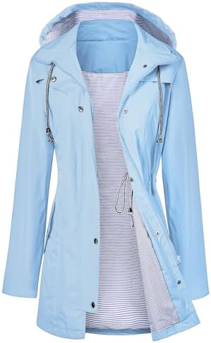 LOMON Raincoat Women Waterproof Long Hooded Trench Coats Lined Windbreaker Travel Jacket S-XXL