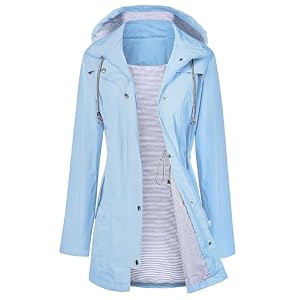 LOMON Raincoat Women Waterproof Long Hooded Trench Coats Lined Windbreaker Travel Jacket S-XXL