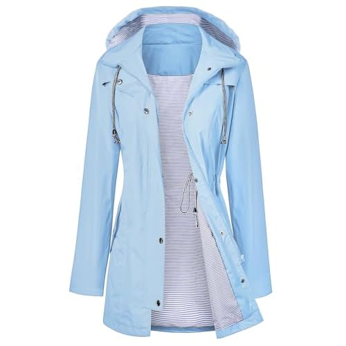 LOMON Raincoat Women Waterproof Long Hooded Trench Coats Lined Windbreaker Travel Jacket S-XXL