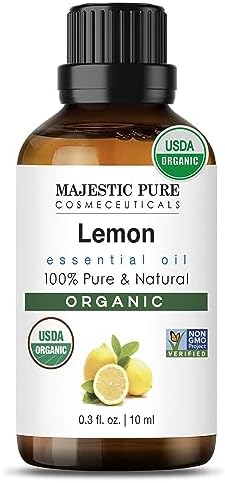 Majestic Pure USDA Organic Lemon Essential Oil | 100% Organic and Premium Quality| Aromatherapy, Skincare, Hair Care, & Household Use | 0.33 fl. Oz