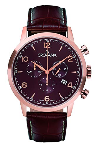 Preisvergleich Produktbild Grovana Herren Chronograph Schweizer Quarzwerk mit braunem Lederarmband 2100.9566