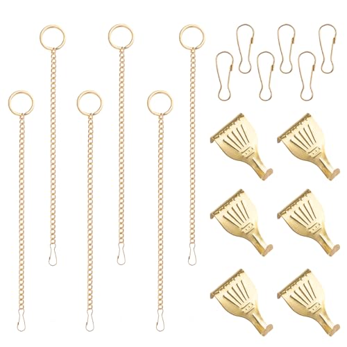 Image of Picture Hanging Kit 6Pcs Picture Rail Hooks & 6Pcs Chains, Metal Rail Hanging Hooks Picture Display Hanging System for Wall Picture, Exhibition(Gold,1M)