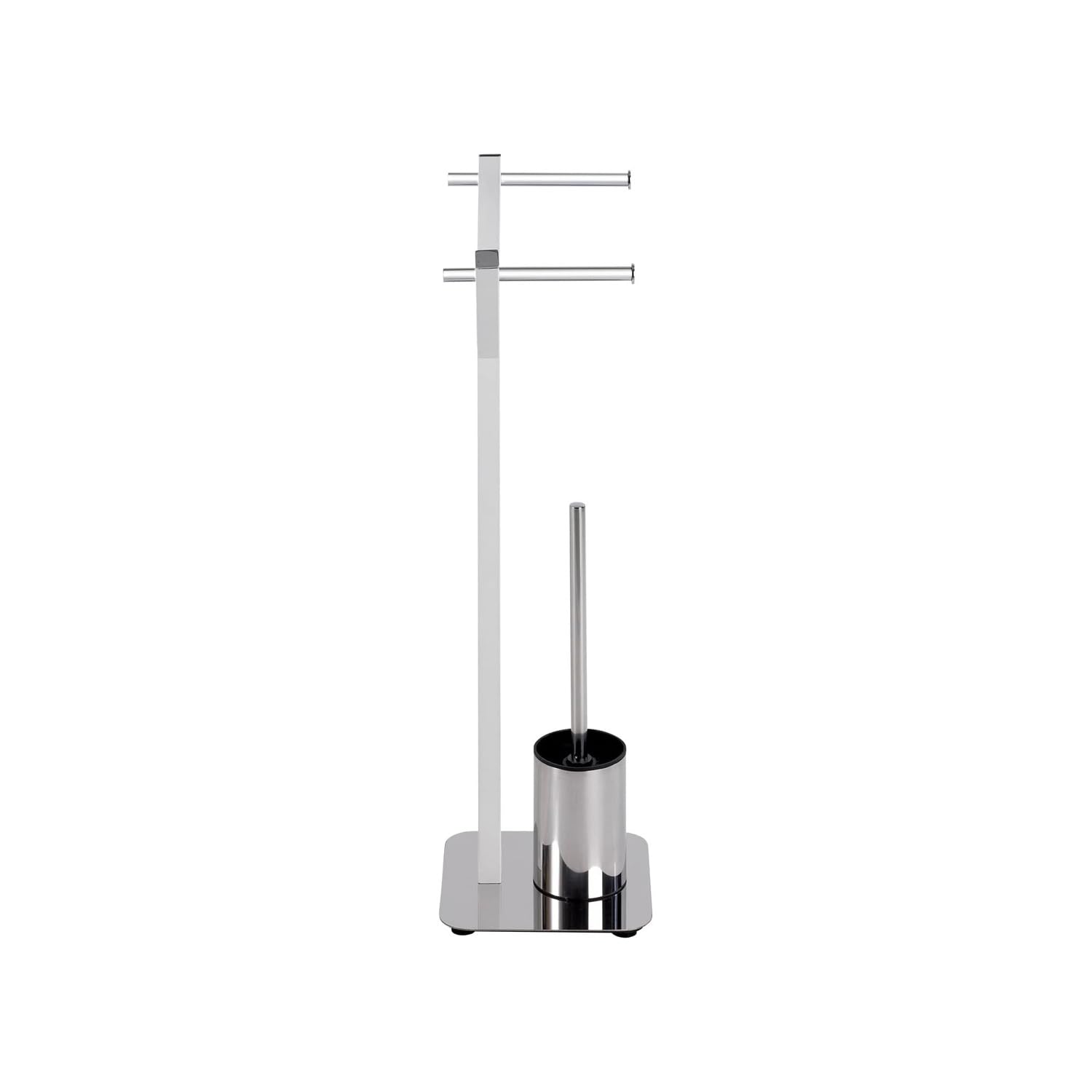 Avilia Piantana da Terra ad Albero Portarotolo e Porta Scopino in Acciaio Inox - Utile per Carta Igienica e Scopino WC, Design Pratico e Stabile, Bianco, 20x73.5x20cm