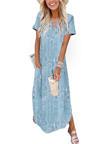 Image of Zeagoo Womens Maxi Summer Dress with Pockets Casual Short Sleeve Sundress Trendy 2026 Curve Hem Long Dress