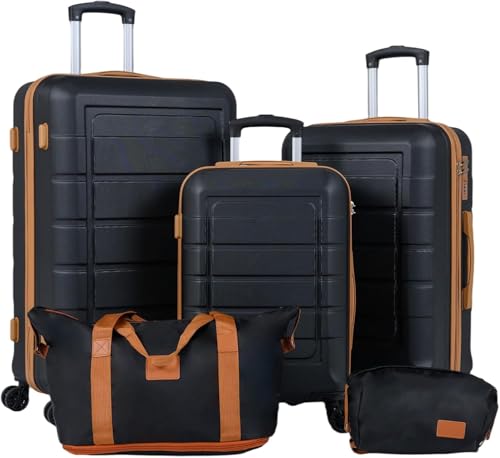 Lot de 5 valises rigides FANTASK noir avec sac de voyage et trousse pour toute la famille