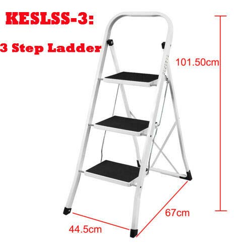 3 Step Ladder Heavy Duty Steel Folding Ladder Portable Foldable Stepladder Non Slip Tread Safety 3 Step Stool Ladder Folding Design 3 Step Steel Ladder For Home/Kitchen/Garage 150Kg Max Capacity #TOP4