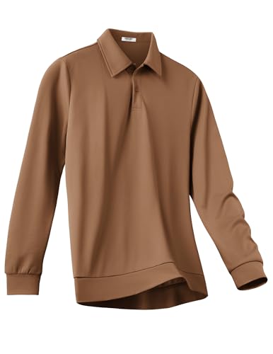 COOFANDY Men's Polo Shirts Stretchy Long Sleeve Golf Polo Shirts for Men Business Casual Collared Lightweight Tee Shirts Brown - Image 3