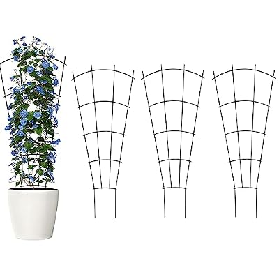 Thealyn 4 Pack 24" Metal Plant Trellis for Pots & Garden Beds, Rustproof Support for Indoor Outdoor Climbing Plants, Vines, Flowers, Fan Shaped, Black