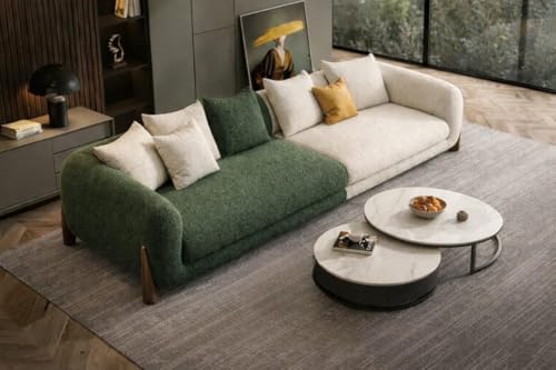 Image of Upholstered 3 Seater Sofa Three Seater Sofa with Wooden Legs for Living Room Hotels & Offices (Green Off White Combo 3 Seater)
