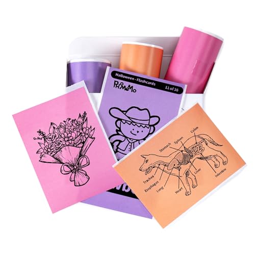 Memoking T02/M02L/Q02E/M02/M02X Papel adhesivo para termica impresora - violeta/rosa/naranja para mini impresora T02, 50 mm x 3,5 m, 20 años de durabilidad, para notas, fotos, estudios, 3 rollos