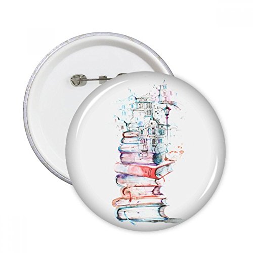 Badge rond livres aquarelle pour accessoiriser un sac à dos d'étudiant ou une veste en jean