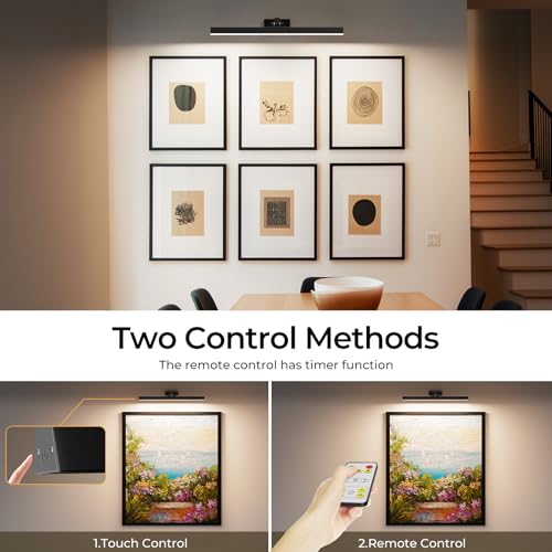Image of Afyuol Picture Lights for Wall, Battery Operated Picture Light 24in Gallery Light for Paintings CCT Dimmable Recharging Battery Wall Light with Remote Control for Living Room Gallery Dartboard