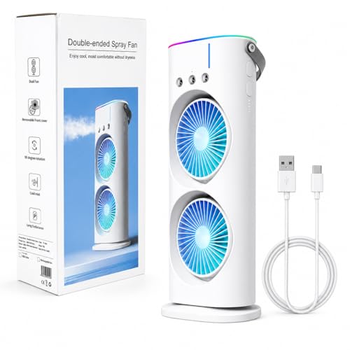 Image of MIKANIX Mini Dual Air Fan Cooler | Mist Spray with 3 Wind Speed Mode | 90 Adjustable Rotation for Room, Kitchen, Home & Office Desk with USB Cable