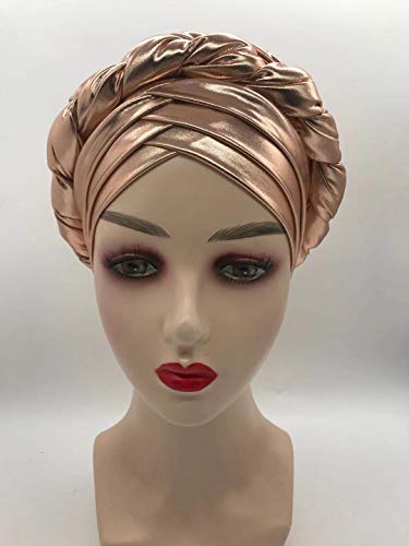 latest aso oke auto gele headtie Already Handmade african Cap Nigerian Wedding Gele women braid turbans Ladies head wraps (Rose gold)