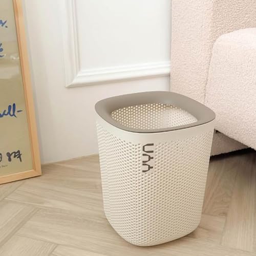 Image of Kriva Plastic Square Open Top Trash Can | 12L Garbage Container Wastebasket | Large Capacity Hollow Dustbin for Bathroom, Kitchen, Office, Laundry, Kids & Dorm (White)