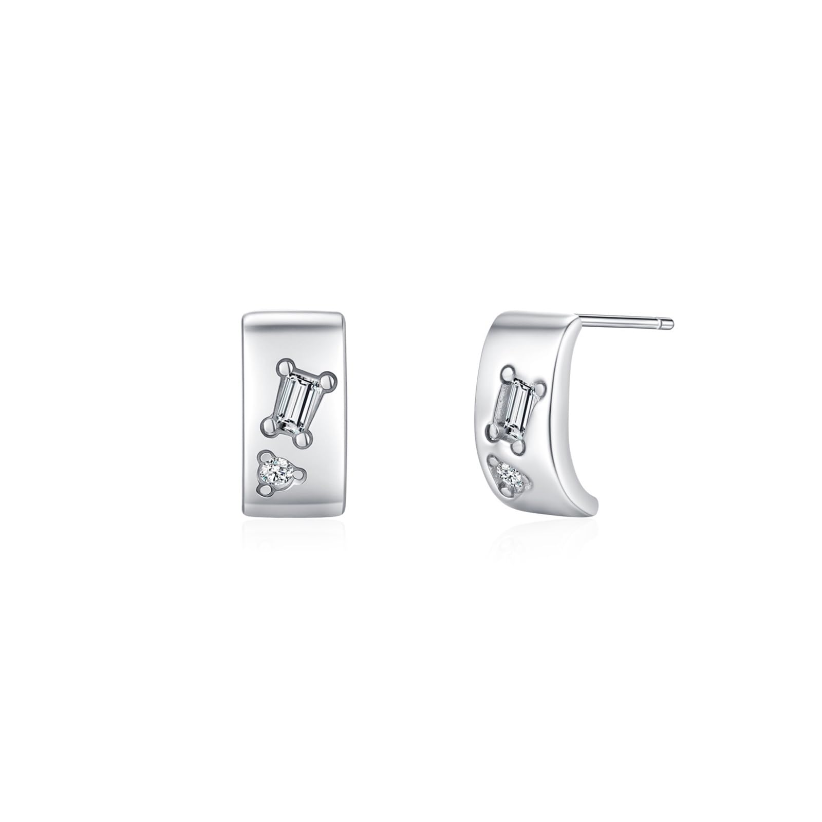 Kolczyki sztyfty białe złoto 750 585 375 damskie kolczyki geometryczne w kształcie litery C z prostokątnymi okrągłymi kolczykami Moissanite kolczyki na sztyfcie prawdziwa biżuteria na wesele