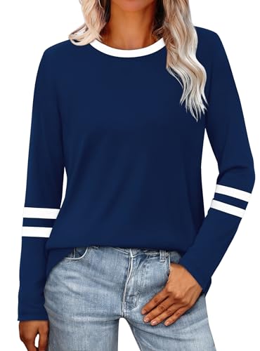 Image of Sampeel Long Sleeve Shirts for Women Color Block Casual Tops Fall Outfits 2026 Basic Tees Trendy Spring Clothes