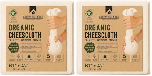 Image of Organic Unbleached Cotton Cheesecloth - GOTS Certified Muslin Cloth for Straining & Cooking, Reusable Kitchen Filter, Large 18 sq ft (Pack of 2)
