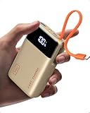INIU 45W Power Bank für iPhone, Ultra Klein 20000mAh Powerbank mit Integriertem USB-C Kabel, Schnellladen Externe Handyakkus, Flugtauglich, Reise-Essential, für iPhone 17 16 Pro, Samsung S22, Beige.